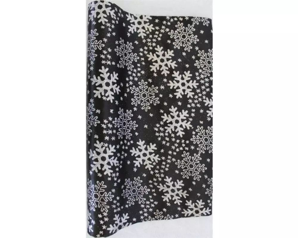Dameco Stoff Schneeflocke 36 cm x 300 cm, Schwarz/Silber