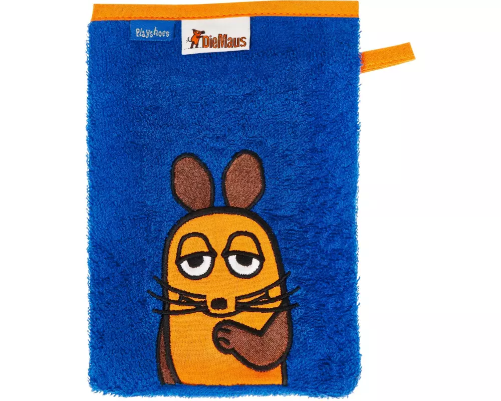 Playshoes Baby-Waschhandschuh Die Maus Blau/Orange