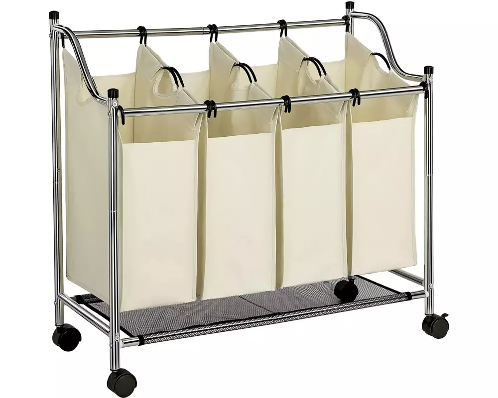 Songmics Wäschesammler mit 4 Fächern 120 l, Beige/Silber