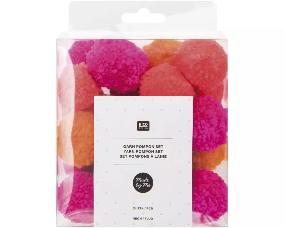 Rico Design Pompon Set Ø 3 cm Neon Mix, 24 Stück