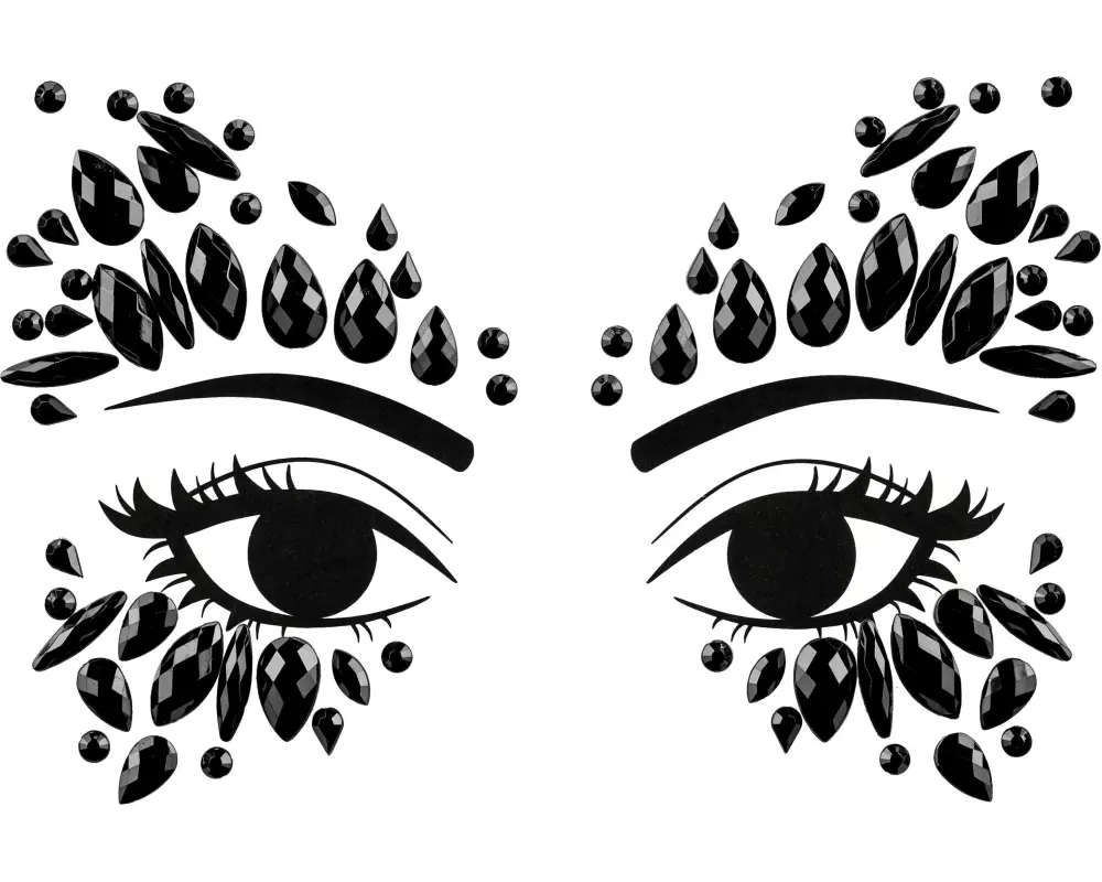 Partydeco Gesichtsschmuck Kristalle schwarz, 15 x 9 cm