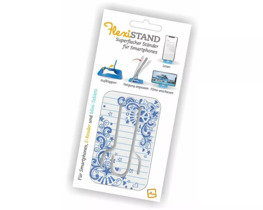 Flexistand (Doodle) - flexibler Handyaufsteller - für alle Handys und Mini-Tablets - superflach - stufenlos verstellbar - hochkant und quer - passt in