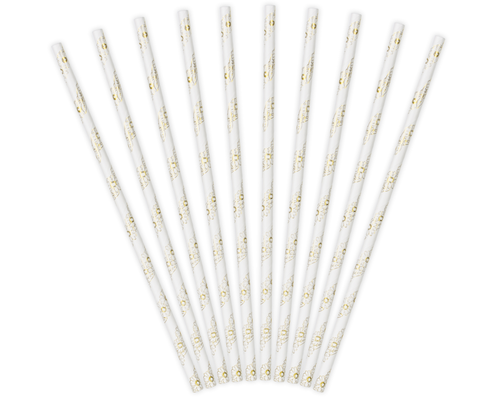 PARTYDECO Trinkhalme 19.5cm SPP14M-019 Gänseblümchen 10 Stück