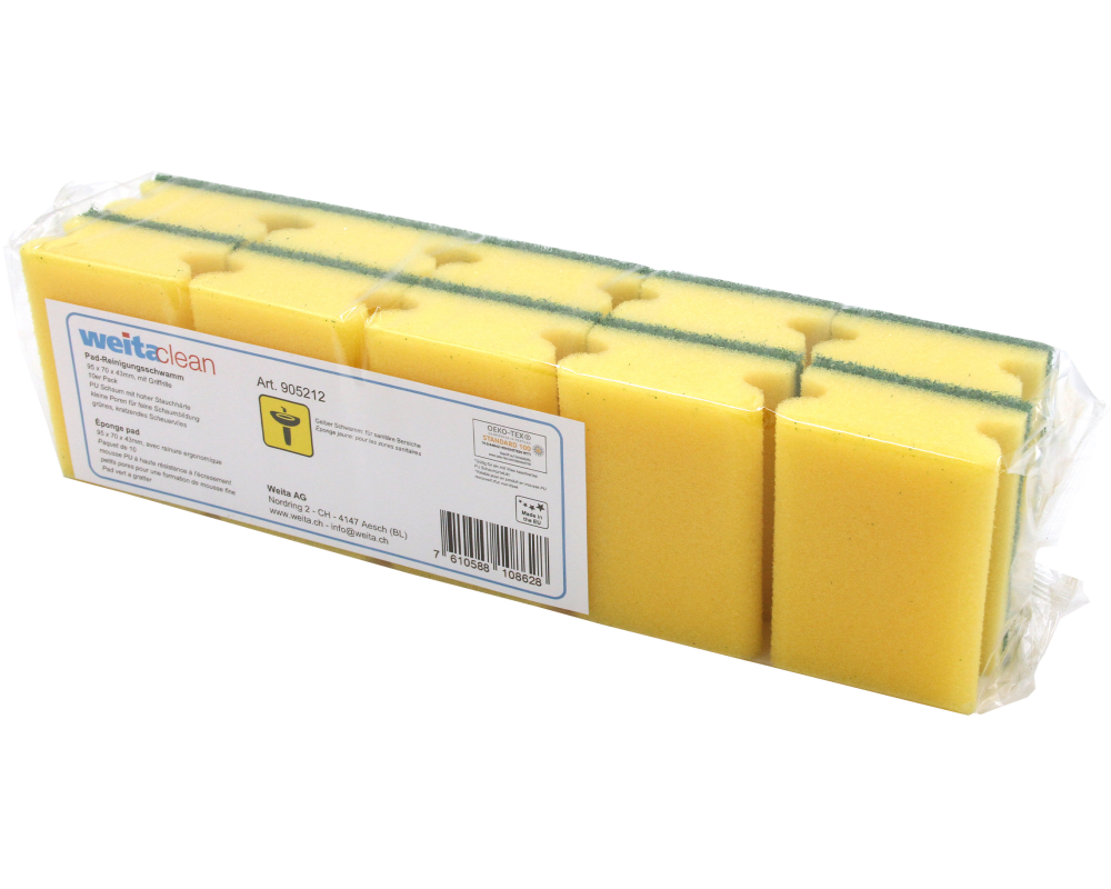 WEITACLEAN Padschwamm 95x70x43mm 5028030 gelb, kratzend 10 Stück