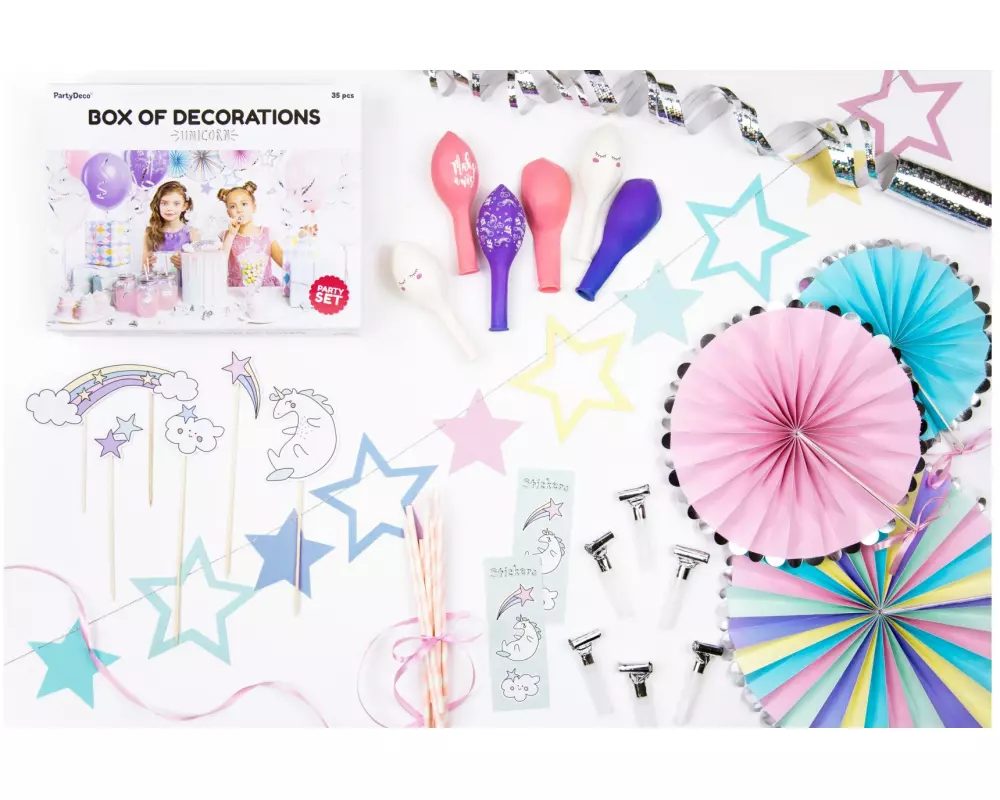 Partydeco Partyset Unicorn 9-teilig, Mehrfarbig/Pastell