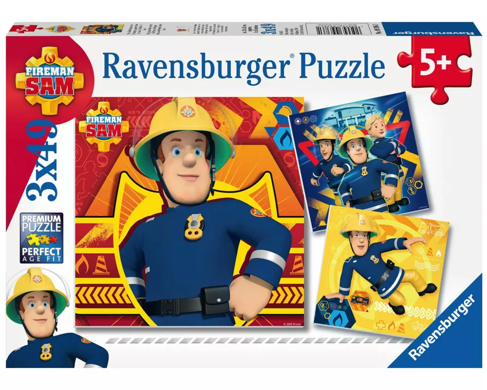 Kinderpuzzle 3x49 Teile - Feuerwehrmann Sam - Bei Gefahr Sam rufen