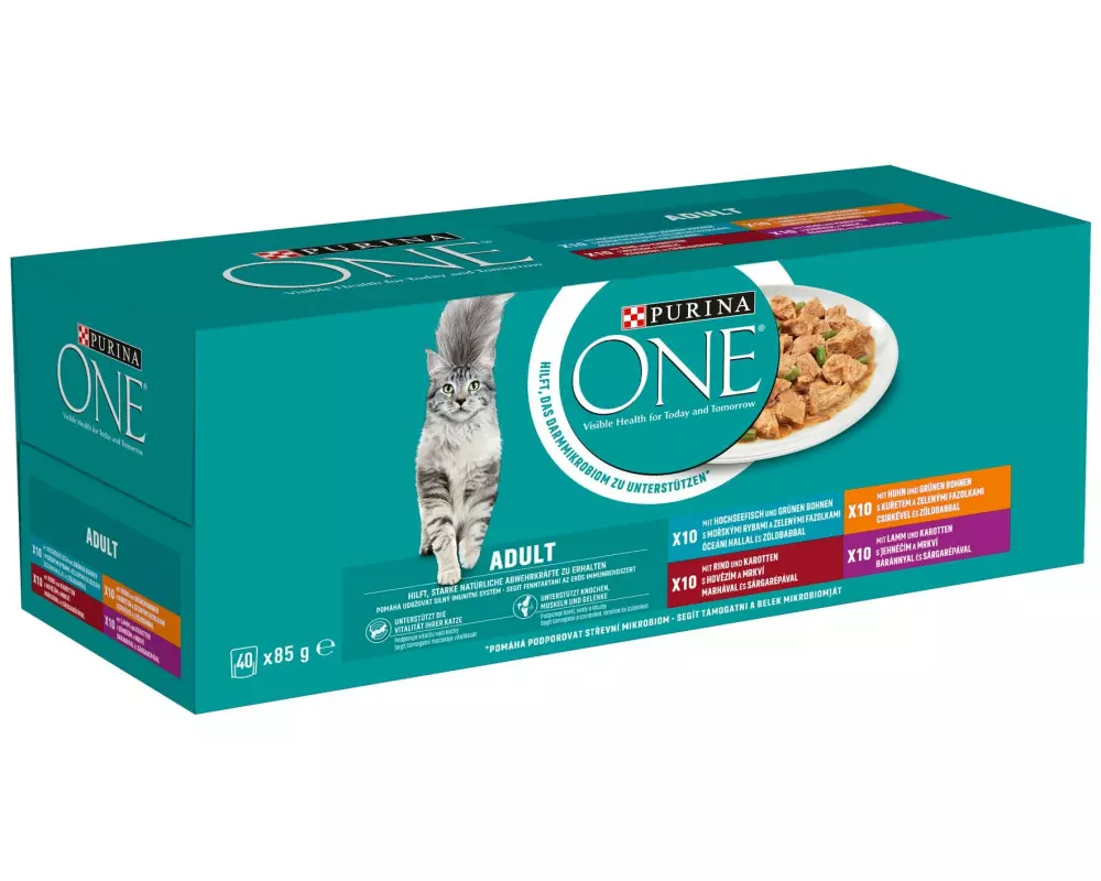 Purina ONE Nassfutter Adult Huhn, Hochseefisch, Rind & Lamm, 40 x 85 g