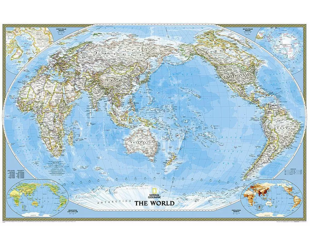 National Geographic World, Pacific Centered Wall Map - Classic (46 X 30.5 In)