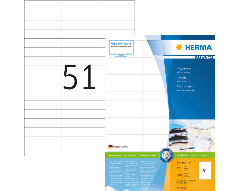 HERMA Etiketten Premium 70×16,9mm 4611 weiss 10'200 Stück