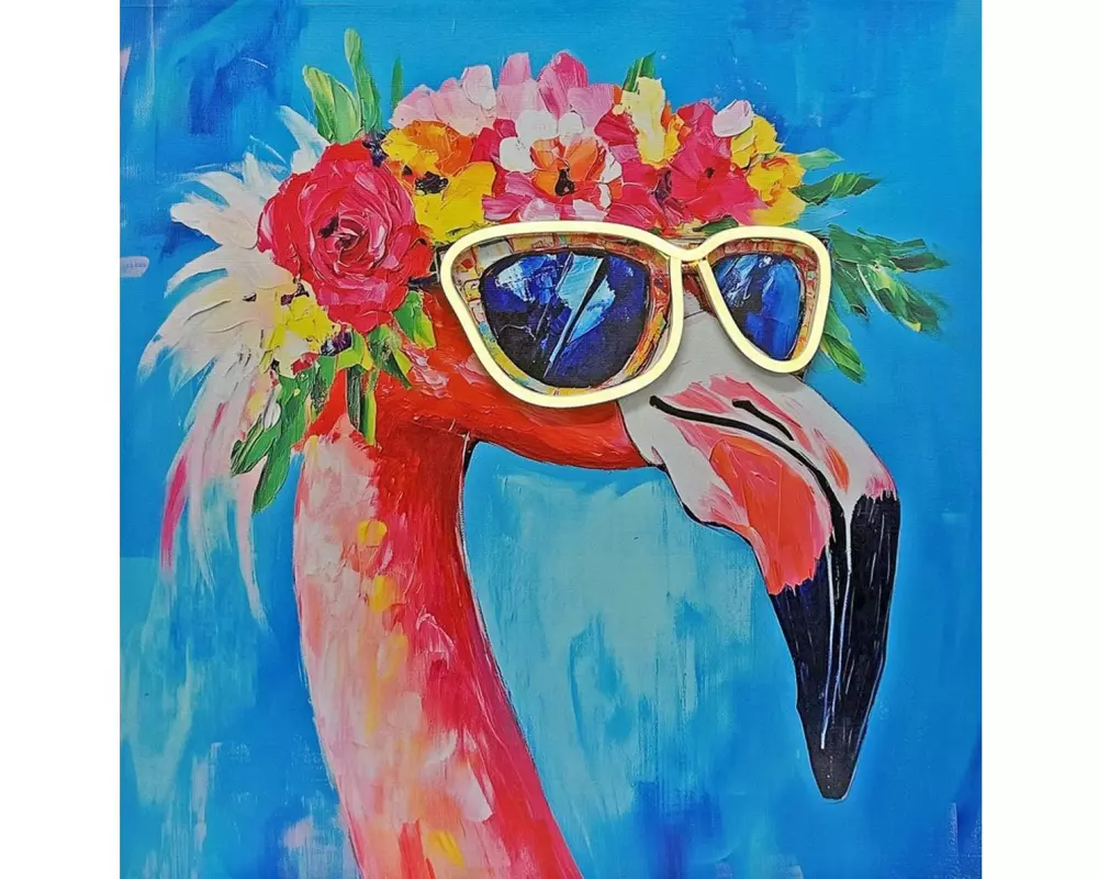 Dameco LED Bild Pop Art Flamingo mit Neon Licht Brille