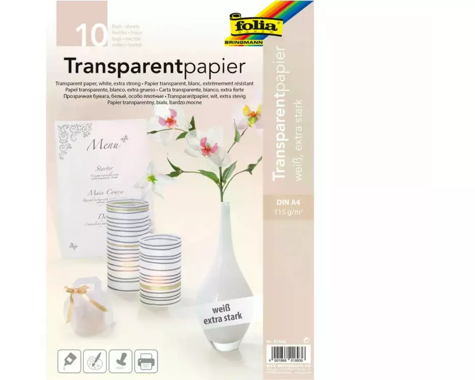 Folia Transparentpapier A4, 115 g/m², 10 Stück, Weiss