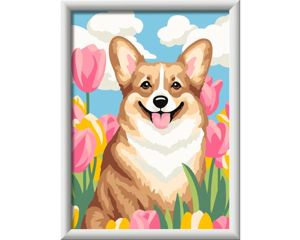 Ravensburger Malen nach Zahlen Corgi im Blütenmeer 26.3 x 20.5 cm