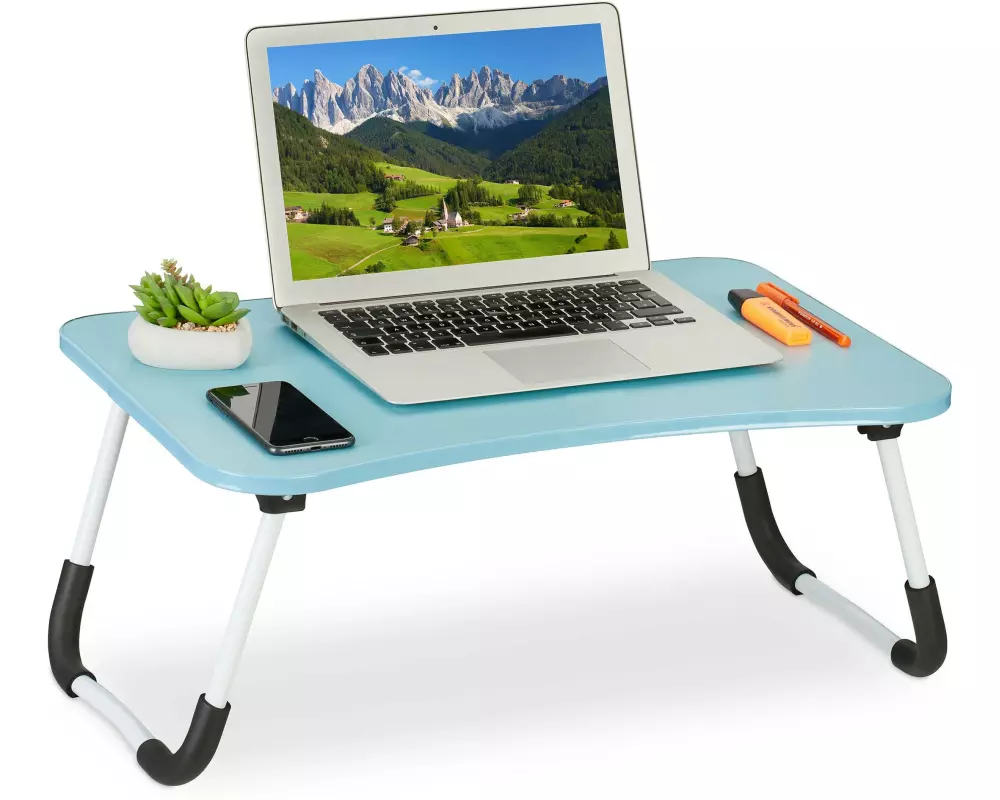 relaxdays Hellblauer Laptoptisch Weiss-Hellblau-Schwarz 16 "