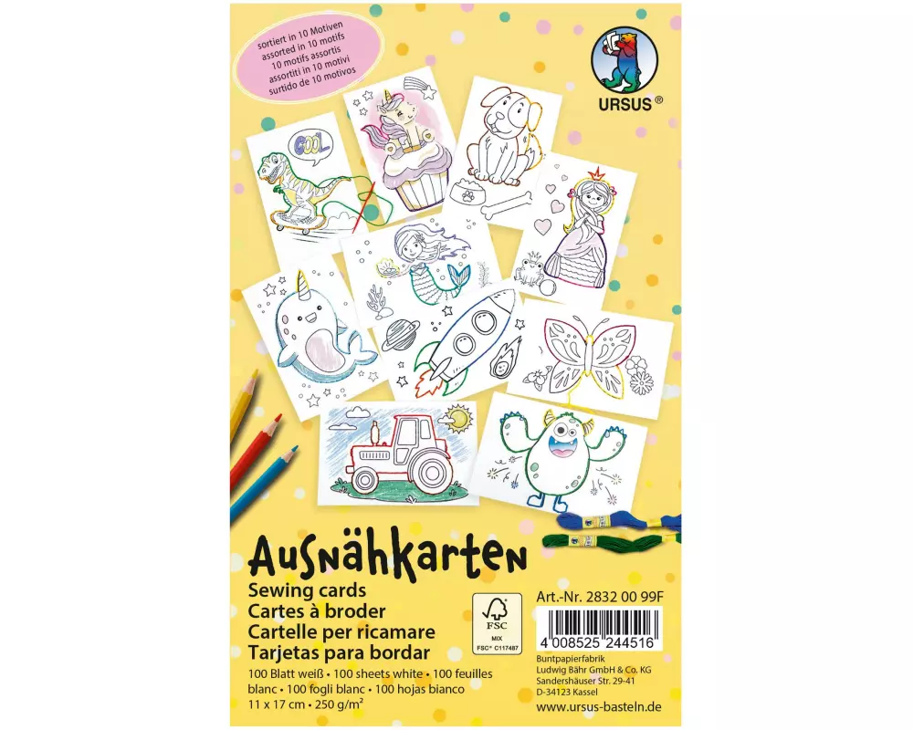 URSUS Ausnähkarte 11 x 17 cm, 100 Stück, Weiss