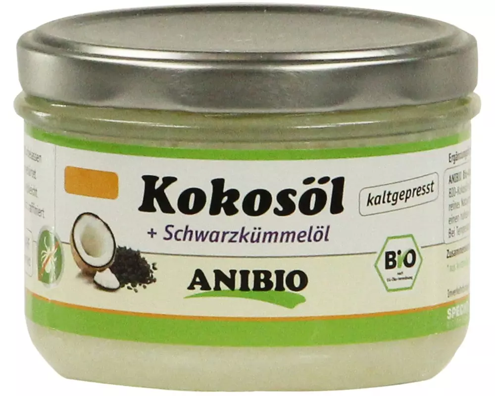 Anibio Hunde-Nahrungsergänzung Kokosöl + Schwarzkümmelöl, 200 ml