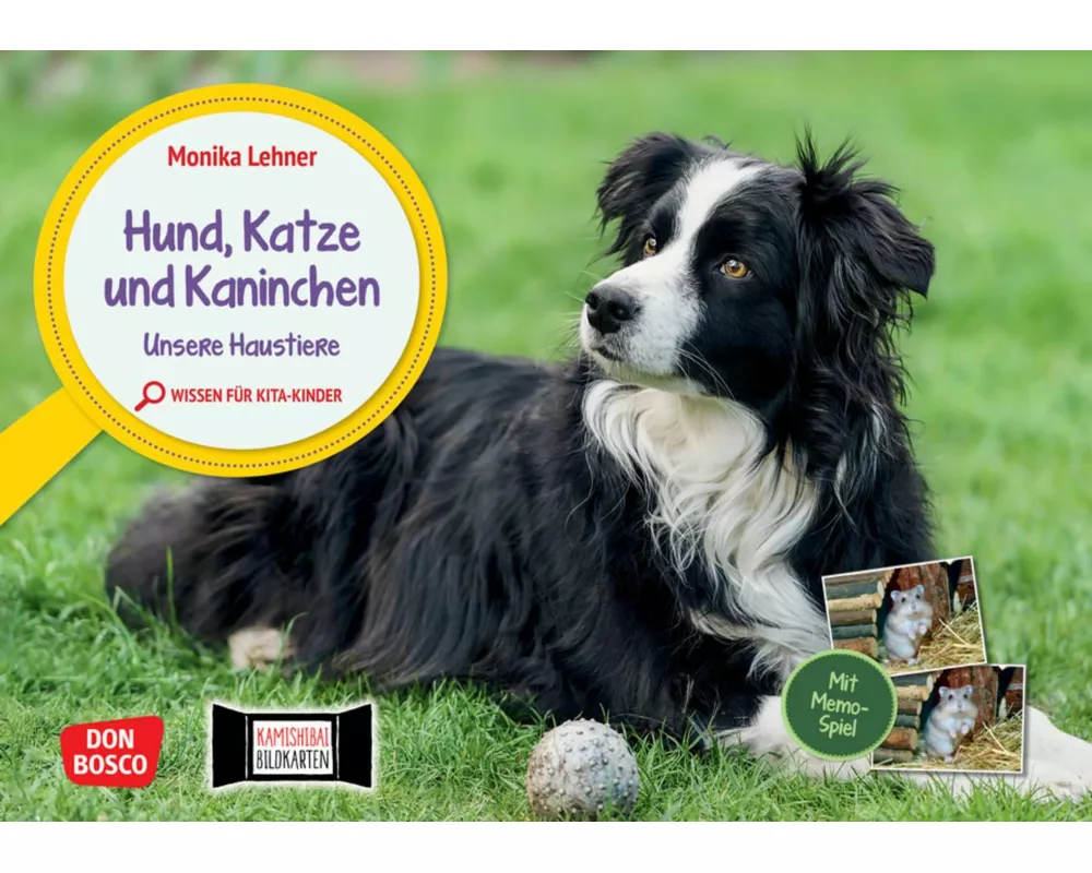 Hund, Katze und Kaninchen. Unsere Haustiere. Kamishibai Bildkarten und Memo-Spiel