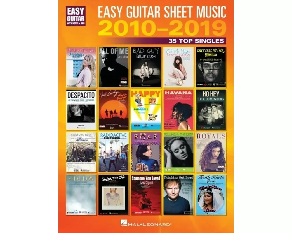 Easy Guitar Sheet Music 2010-2019: 35 Top Singles Arranged with Notes & Tab & Lyrics