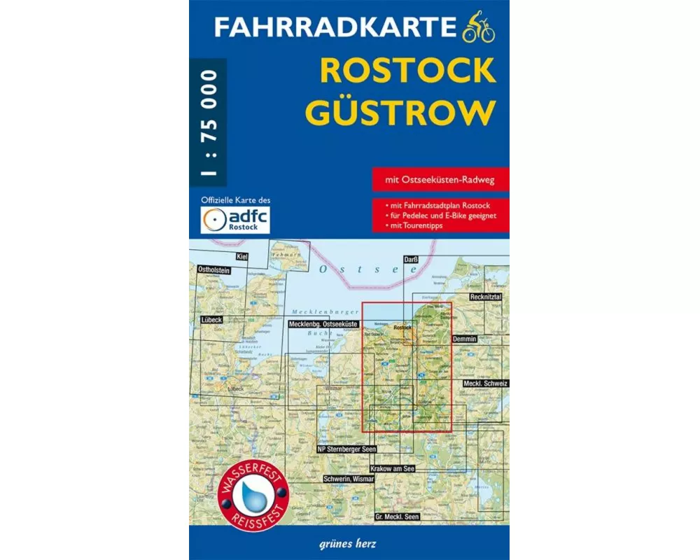 Fahrradkarte Rostock, Güstrow 1 : 75 000