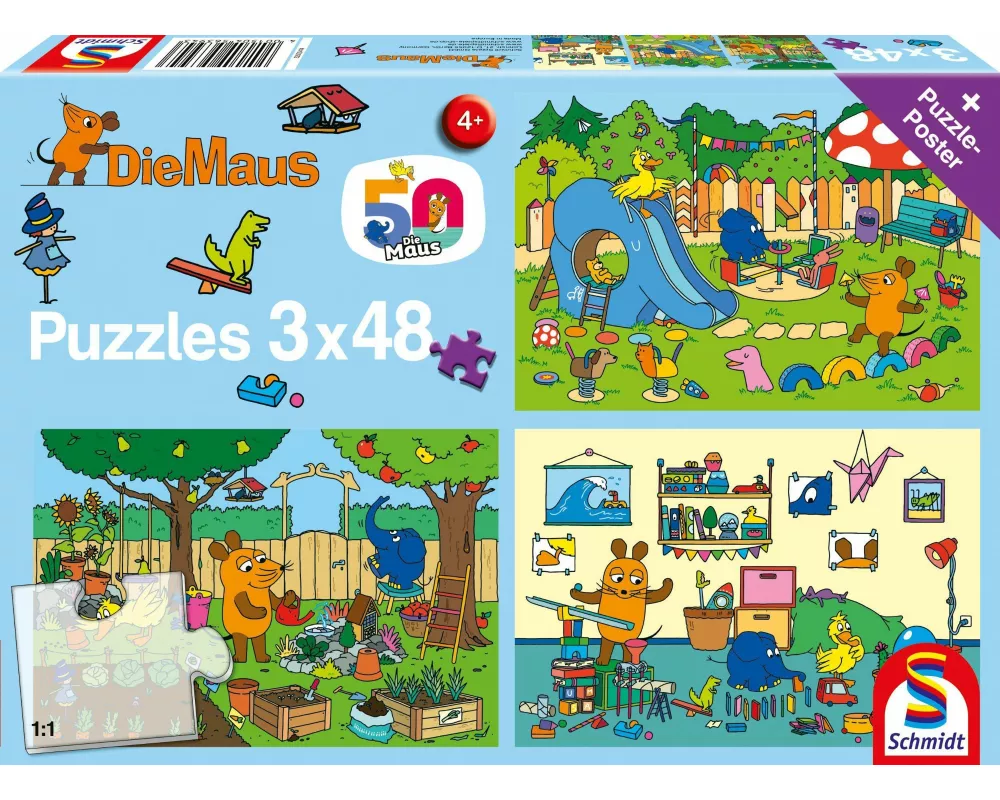 Ein Tag mit der Maus, 3x48 Teile Puzzle