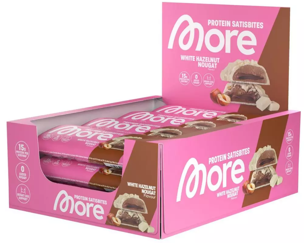 More Nutrition Protein Satisbites Zwei, White Hazelnut Nougat