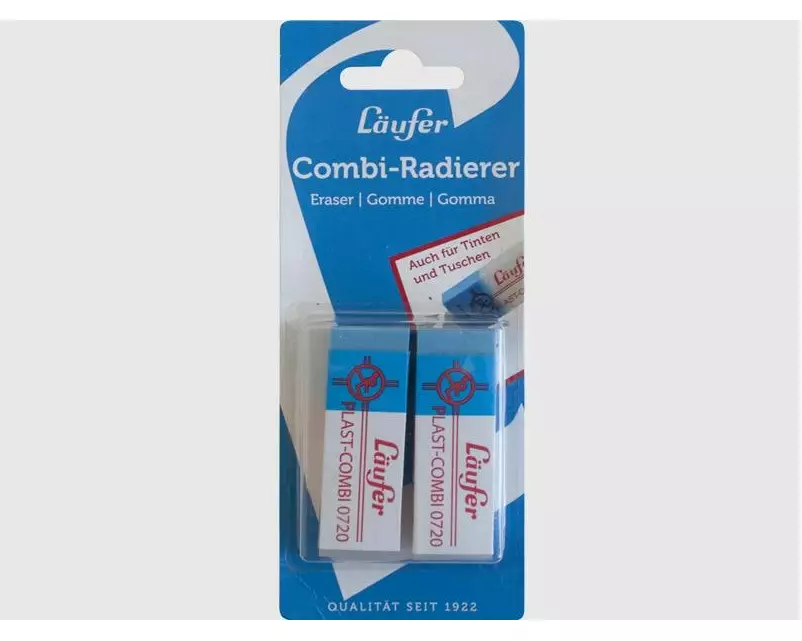 Läufer Radiergummi Plast Combi 0740 2 Stück, Blau/Weiss