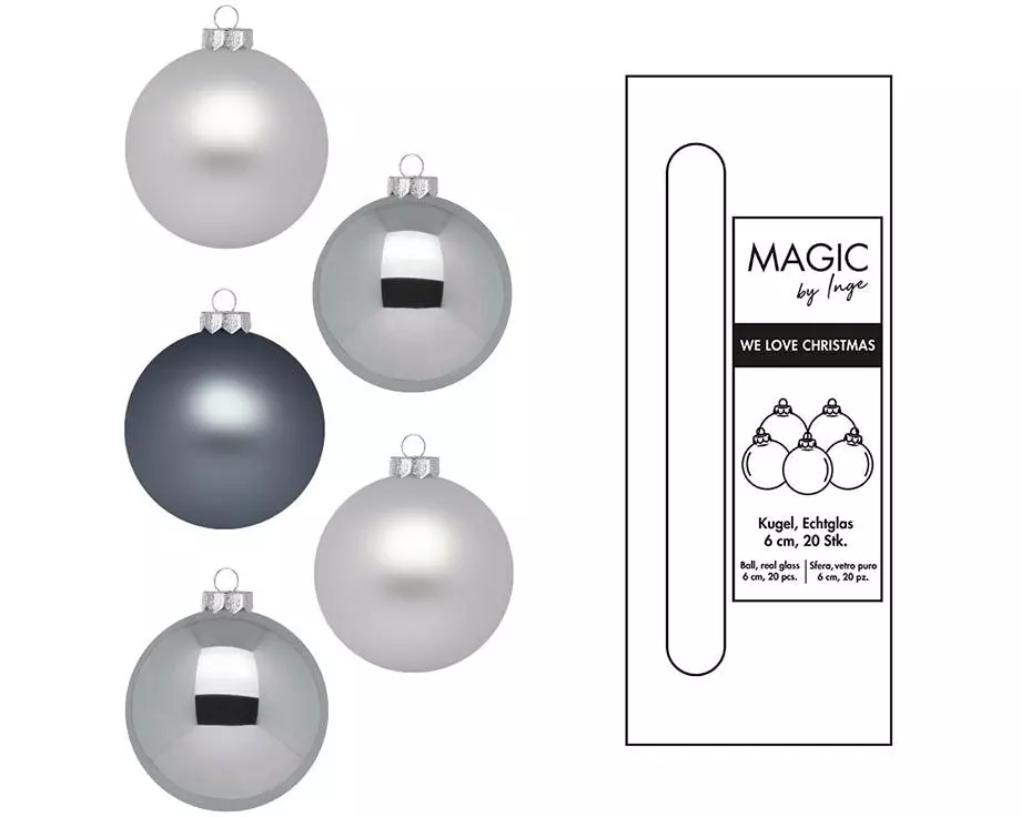 INGES CHRISTMAS DECOR Weihnachtskugel Hazy Grey Ø 6 cm 20 Stück