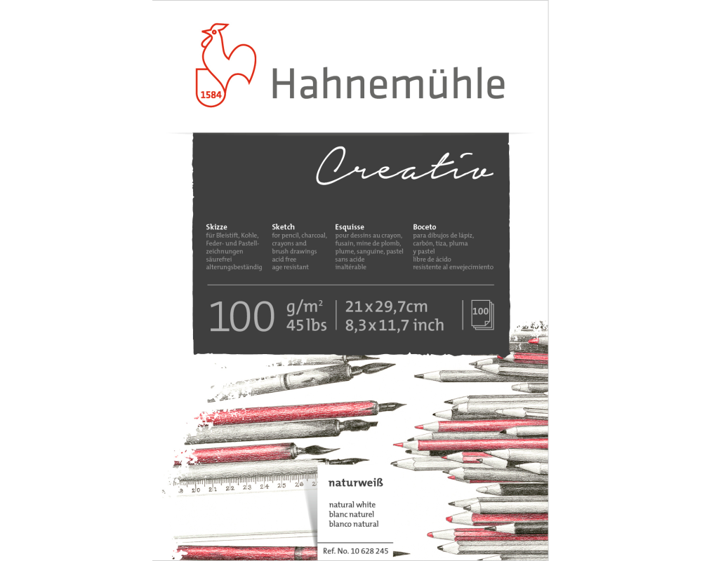 HAHNEMÜHLE Skizzenblock Creativ A4 10628245 weiss, 100g 100 Blatt