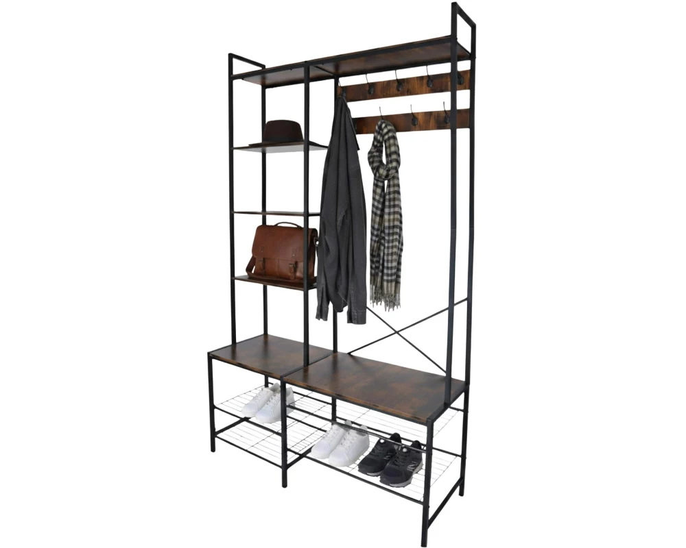 relaxdays Garderobenständer Dunkelbraun/Schwarz