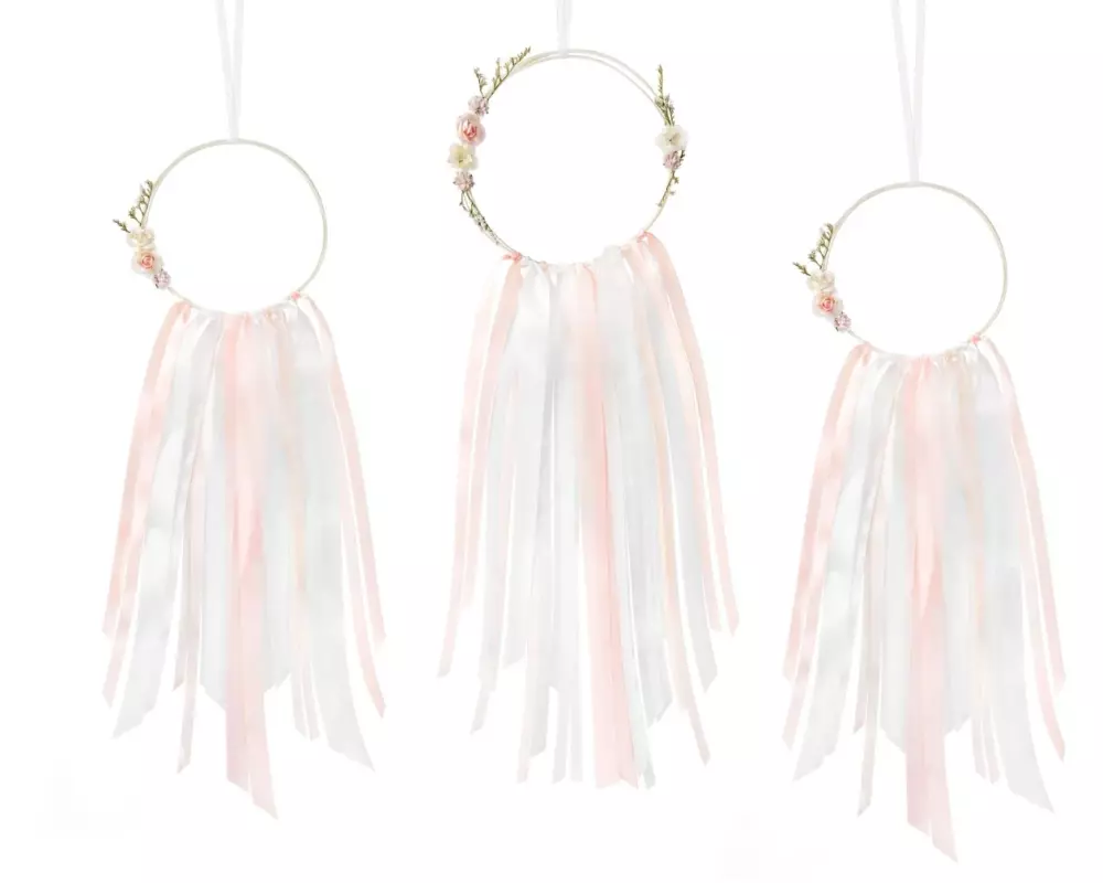 Partydeco Girlande Traumfänger Set 3 Stück, Rosa/Weiss