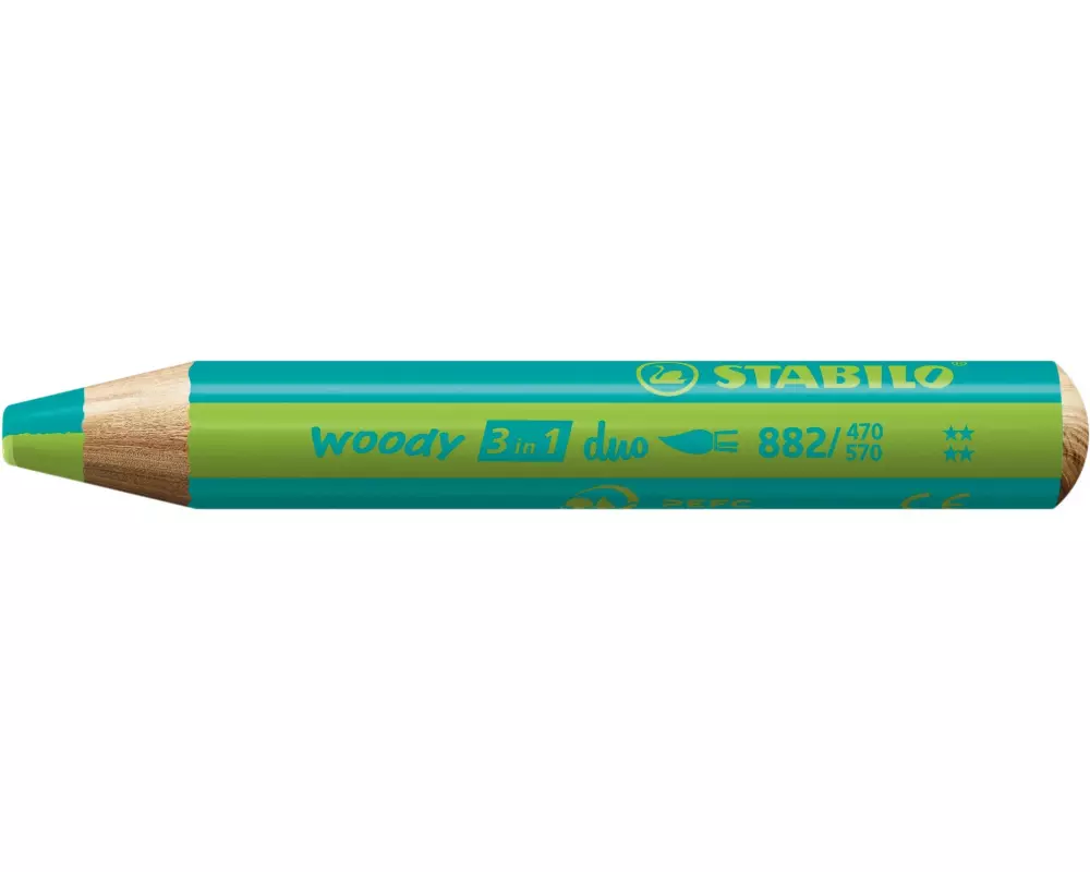 STABILO Wachsmalstifte Woody 3 in 1 duo Türkis / Hellgrün