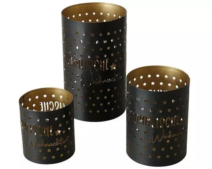 Boltze Weihnachtswindlicht Glanz 3 Stück, Schwarz