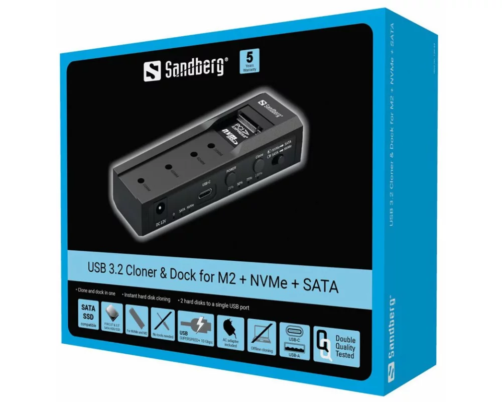 Sandberg USB 3.2 Cloner and Dock, for M2 + NVMe + SATA