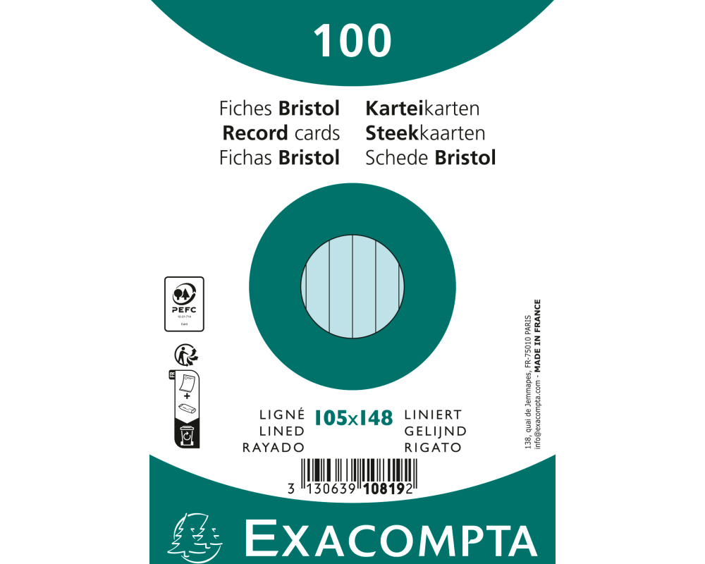 EXACOMPTA Karteikarten liniert A6 10819SE blau 100 Stück