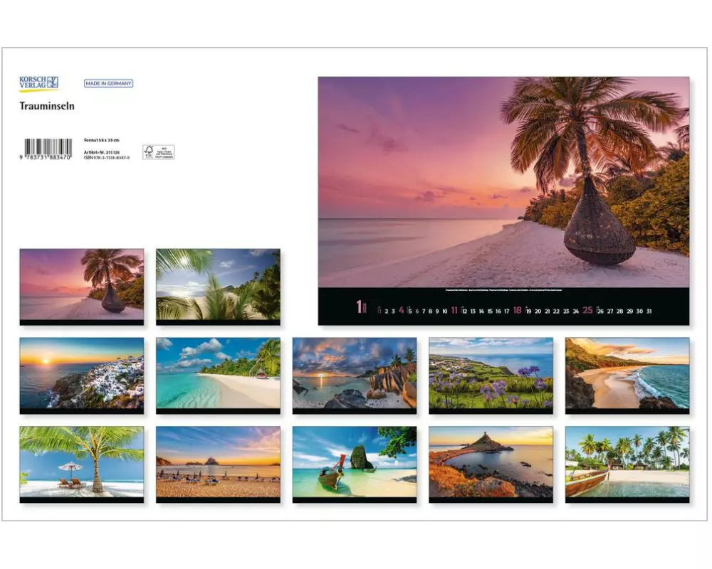 Korsch Verlag Bildkalender Trauminseln 2026