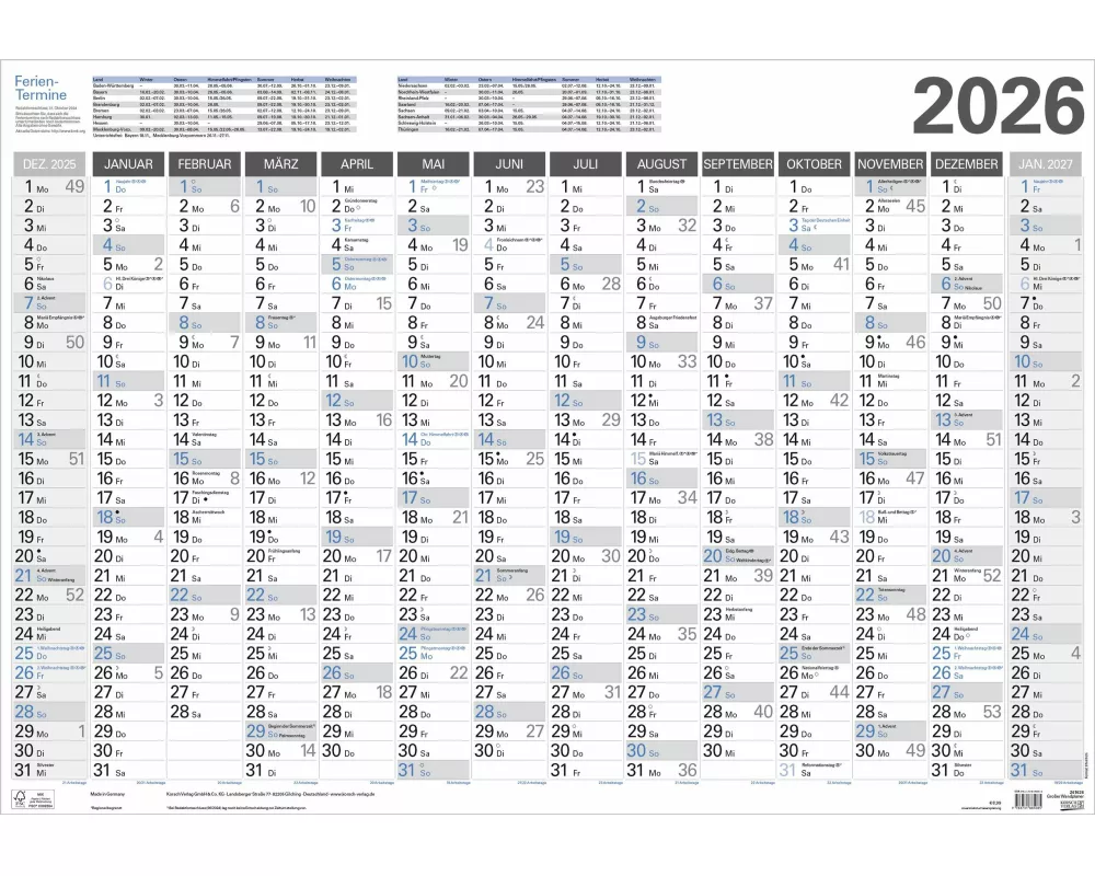 Großer Wandtimer 2026