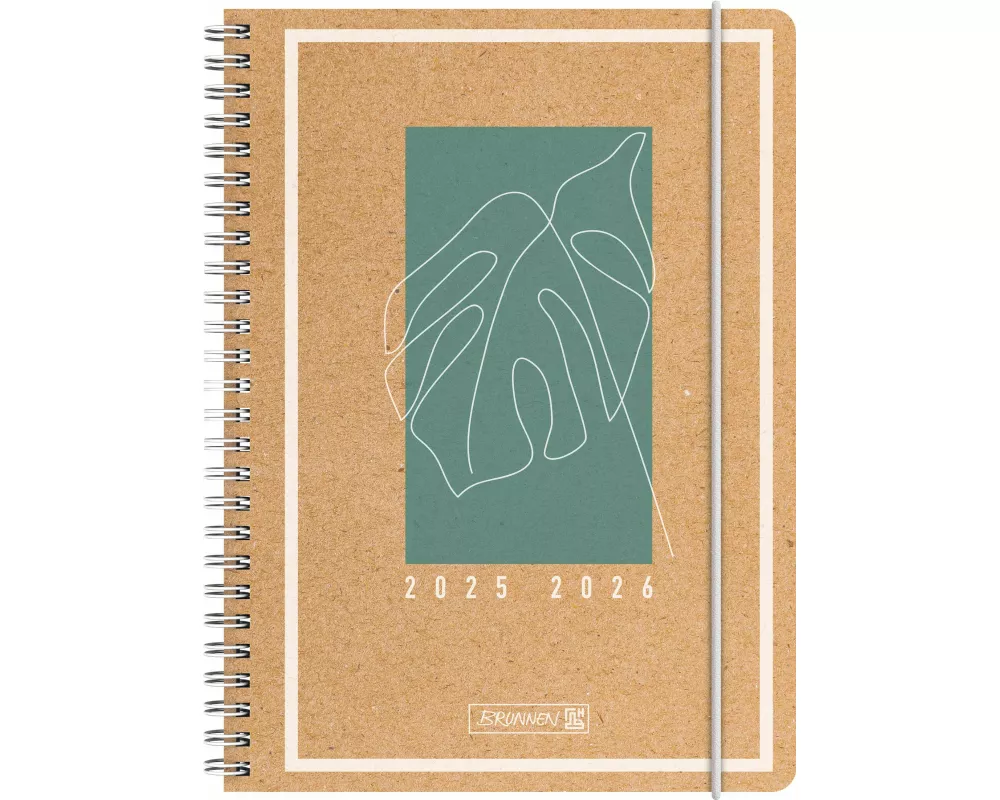 BRUNNEN Schülerkalender (2025/2026) "Jungle Leaf", 2 Seiten = 1 Woche, A5, 208 Seiten, Kraftpapier-Einband