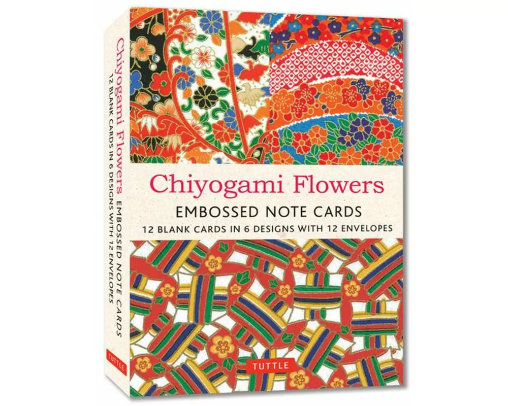 Chiyogami Flowers Embossed Note Cards - 12 Cards