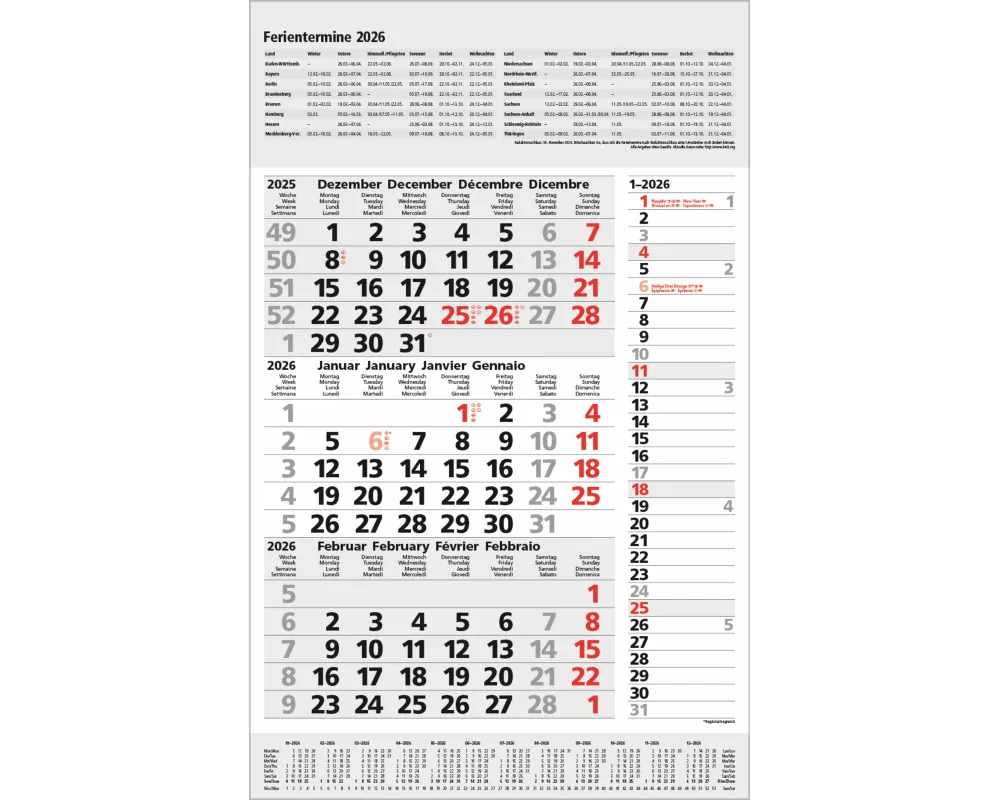 3-Monats-Planer Combi Grau 2026