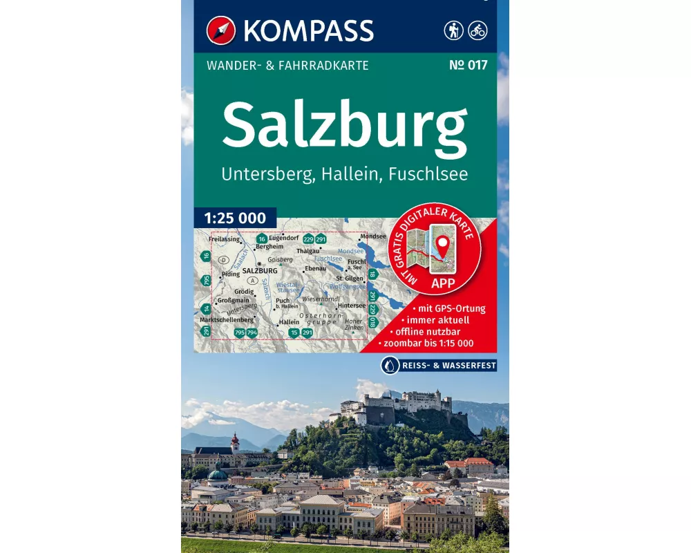KOMPASS Wanderkarte 017 Salzburg, Untersberg, Hallein, Fuschlsee 1:25.000
