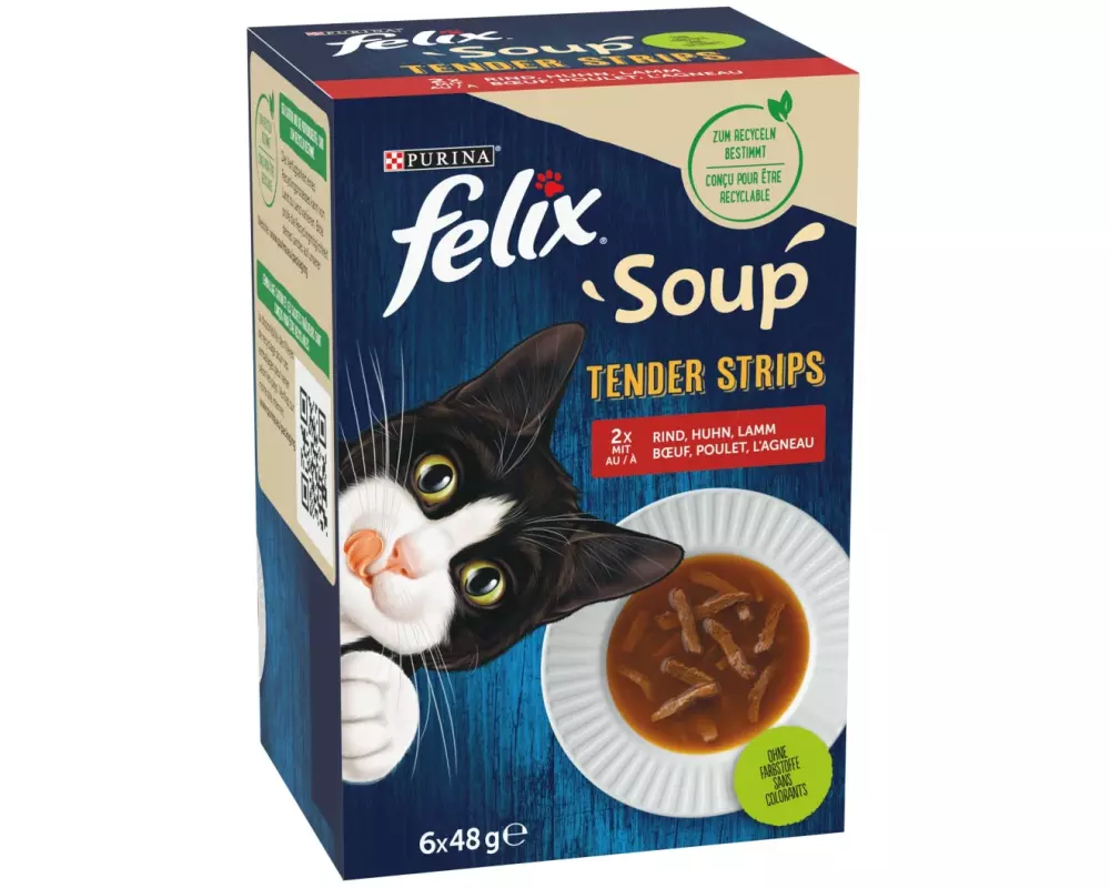 Felix Nassfutter Soup Tender Strips Fleisch 6 x 48g