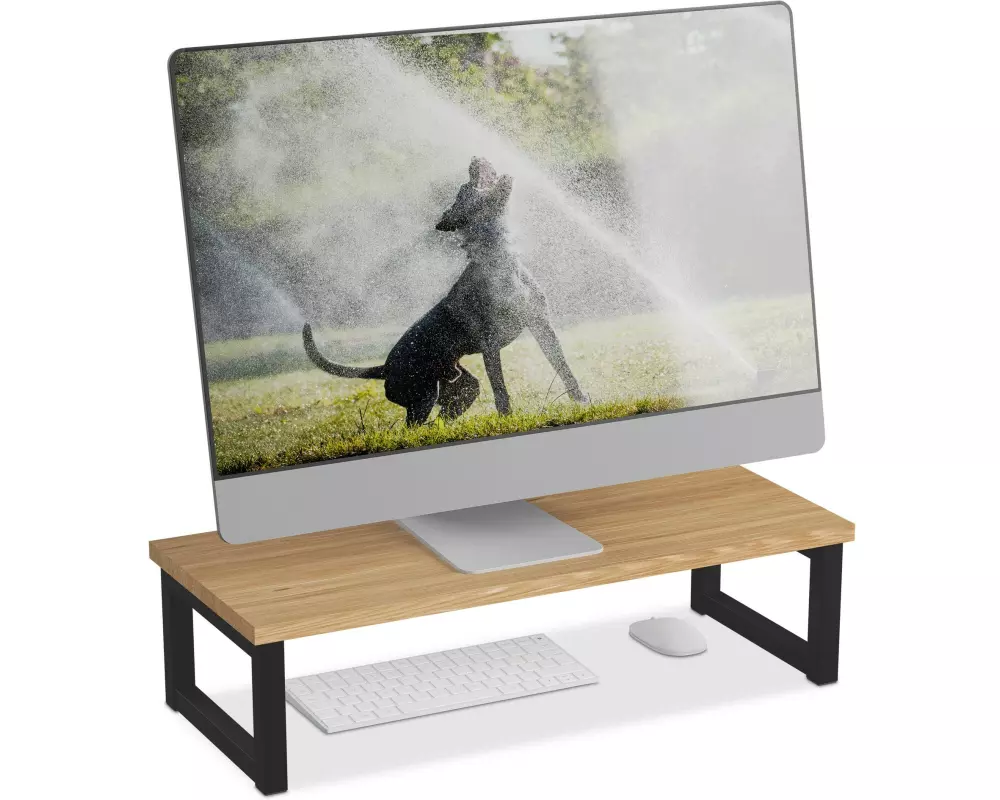 relaxdays Monitorständer Industrial-Design Hellbraun-Schwarz Hellbraun, Schwarz