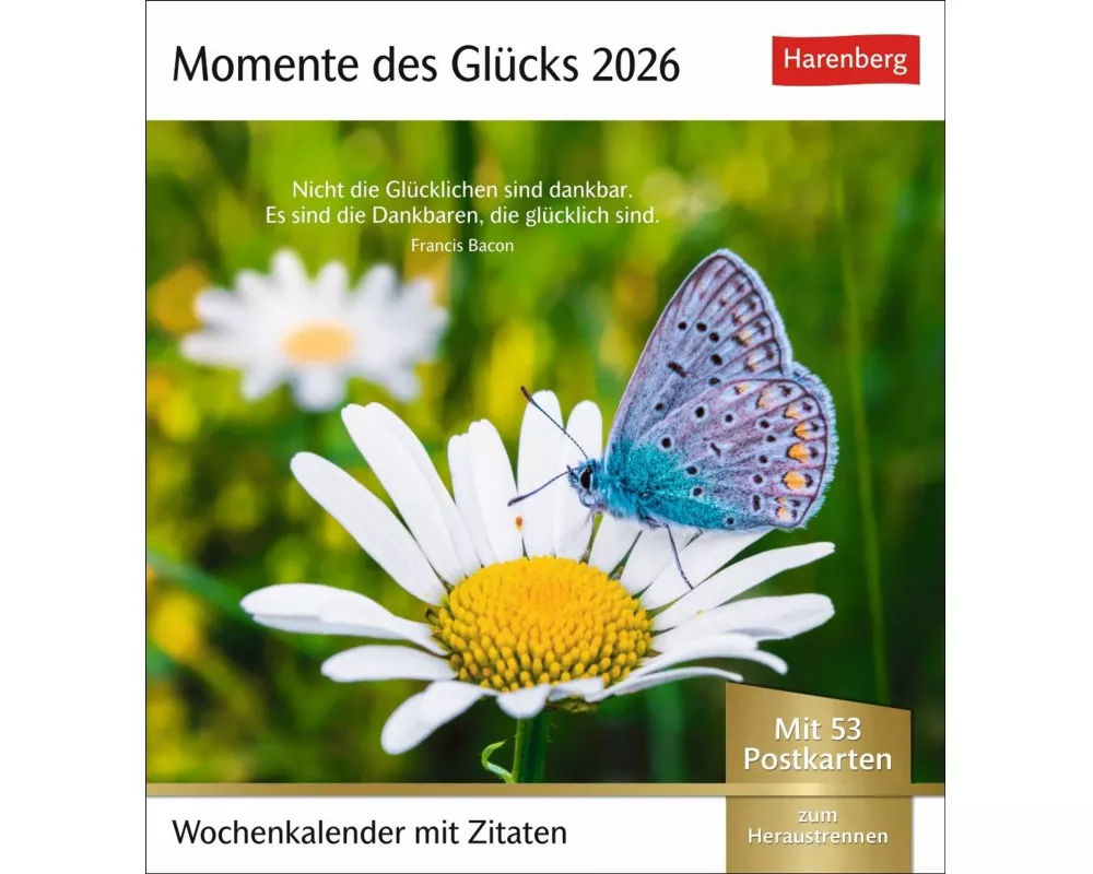 Momente des Glücks Postkartenkalender 2026 - Wochenkalender mit Zitaten, mit 53 Postkarten