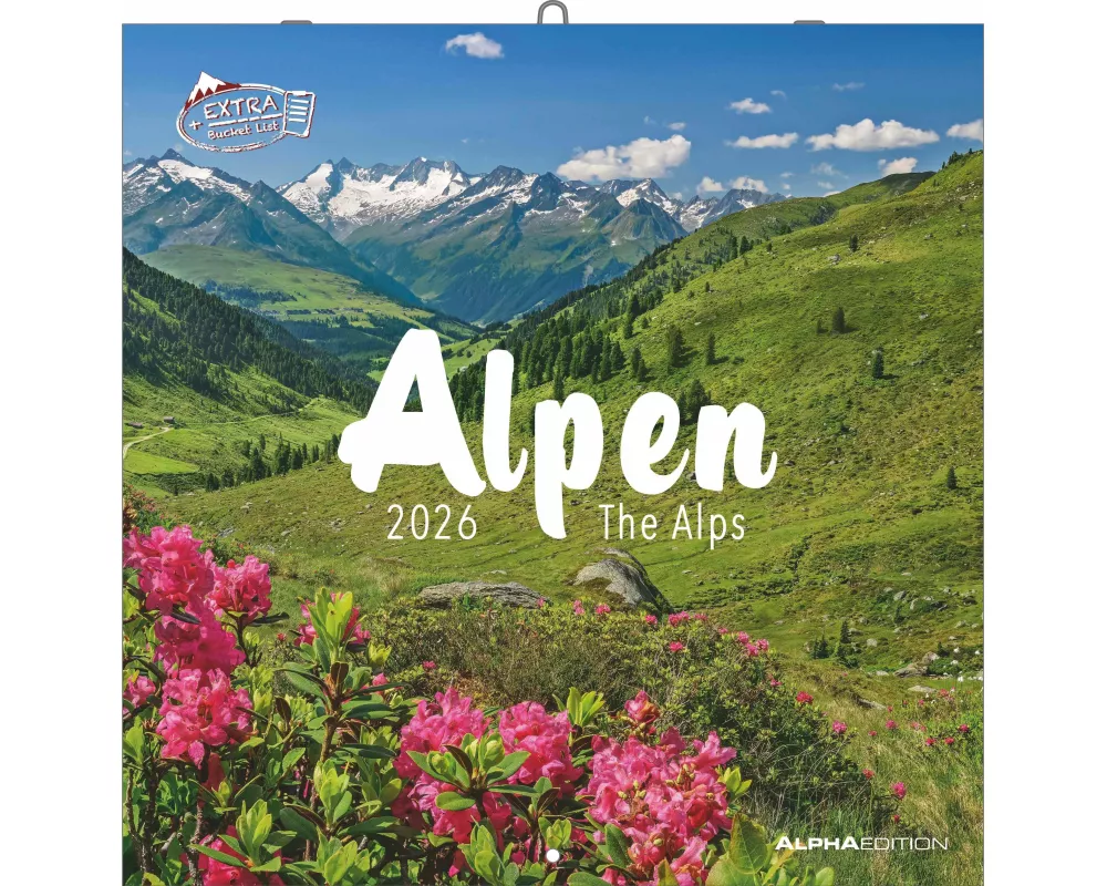 Alpha Edition - Alpen 2026 Broschürenkalender, 30x30cm, Wandkalender mit Platz für Notizen und Termine, Aufnahmen der Alpen, Monatsübersicht und Ferie
