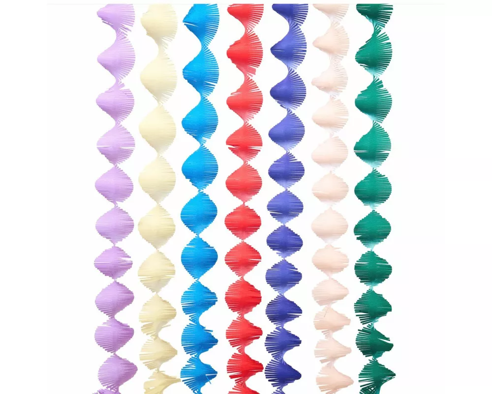 Krepp Girlanden, Magic Rainbow, FSC MIX, 7 Stk, 17,5 cm x 3 m, inkl. 2 m Kordel