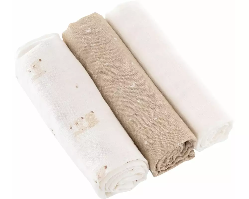 Träumeland Mulltuch Hophop Bunny beige 3er Set, 80 x 80 cm