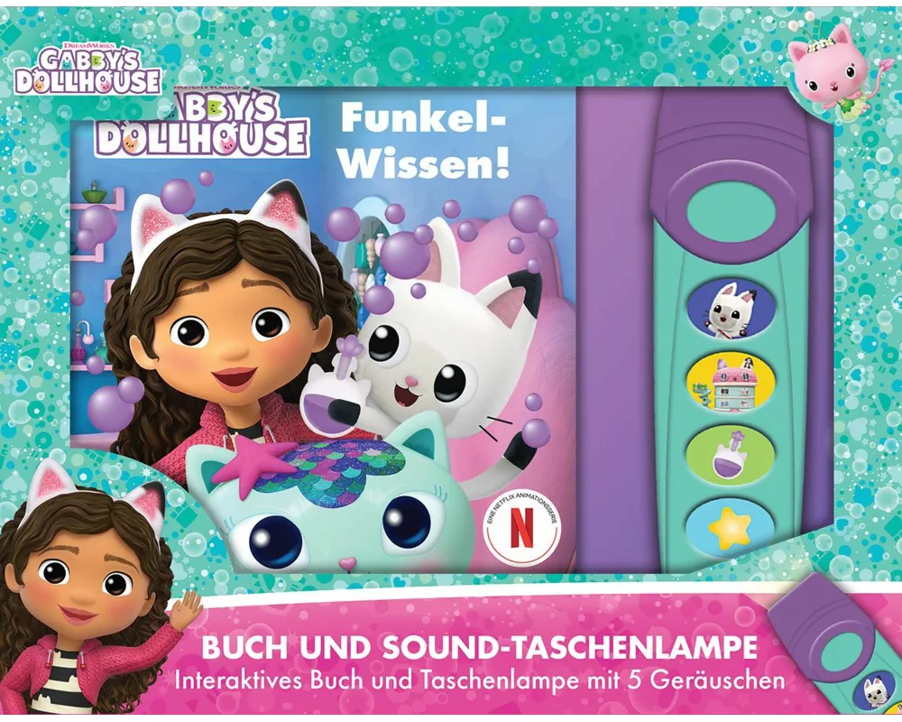 Gabby's Dollhouse - Funkel-Wissen! - Pappbilderbuch mit Taschenlampe und Glitzerseiten - Bilderbuch mit 5 tollen Geräuschen