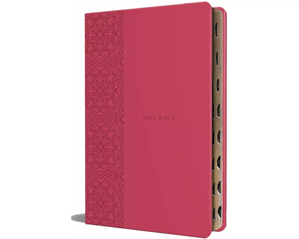 KJV Holy Bible, Large Print Medium format, Fuchsia Faux Leather w/Ribbon Marker, Red Letter, thumb Index