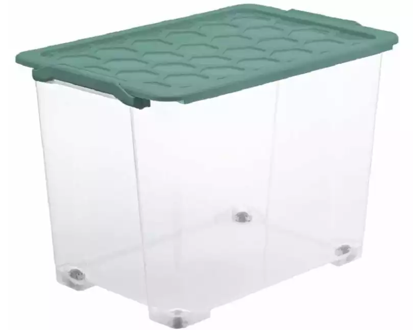 Rotho Aufbewahrungsbox Evo Safe 65 l, Grün/Transparent