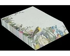 Notizblock - Notizzettel. Schrägschnittblock -Vogel und Blüten / blanko
