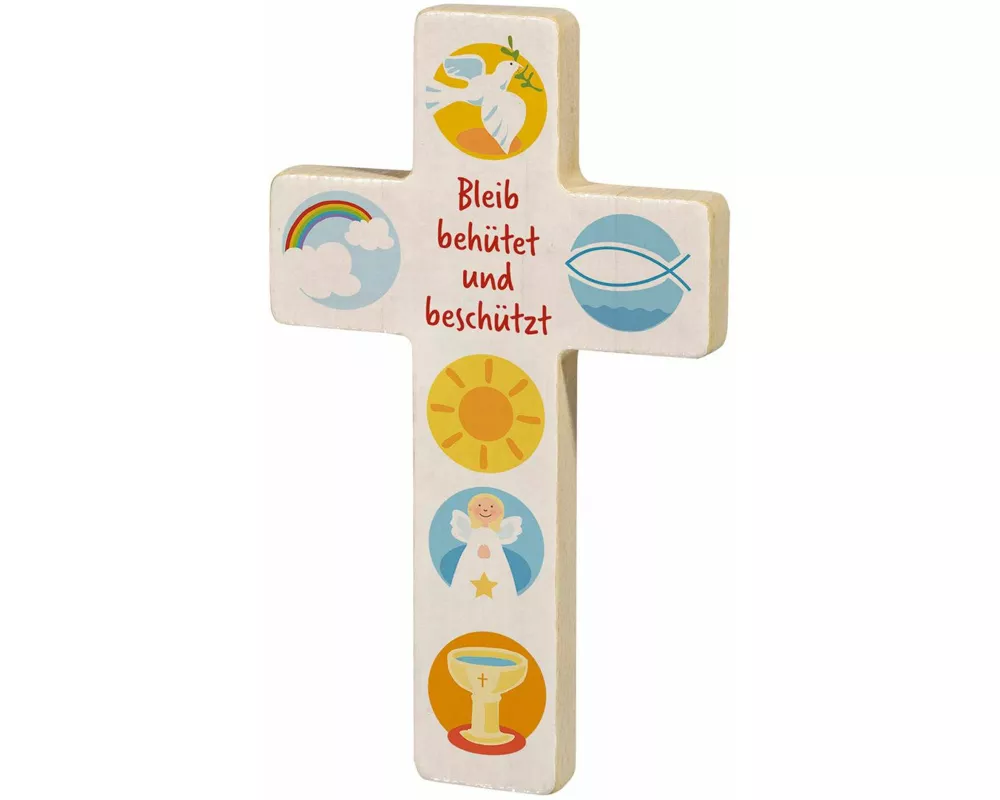 Holzkreuz 'Bleib behütet und beschützt'